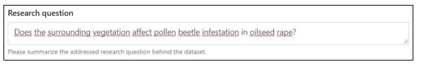 Upload form: Specifying the research question