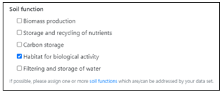 Upload form: Selection the soil functions